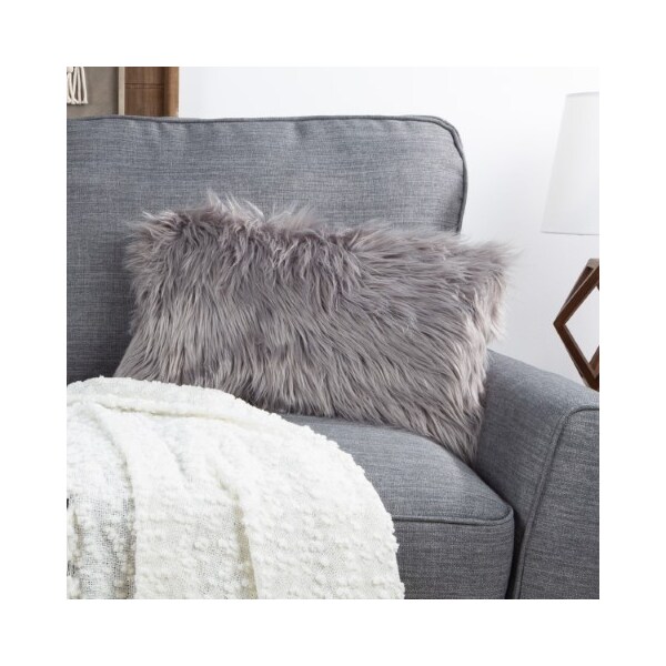 Hastings Home Hastings Home Gray Faux Fur Lumbar Pillow, 12x20 222092ONA - main